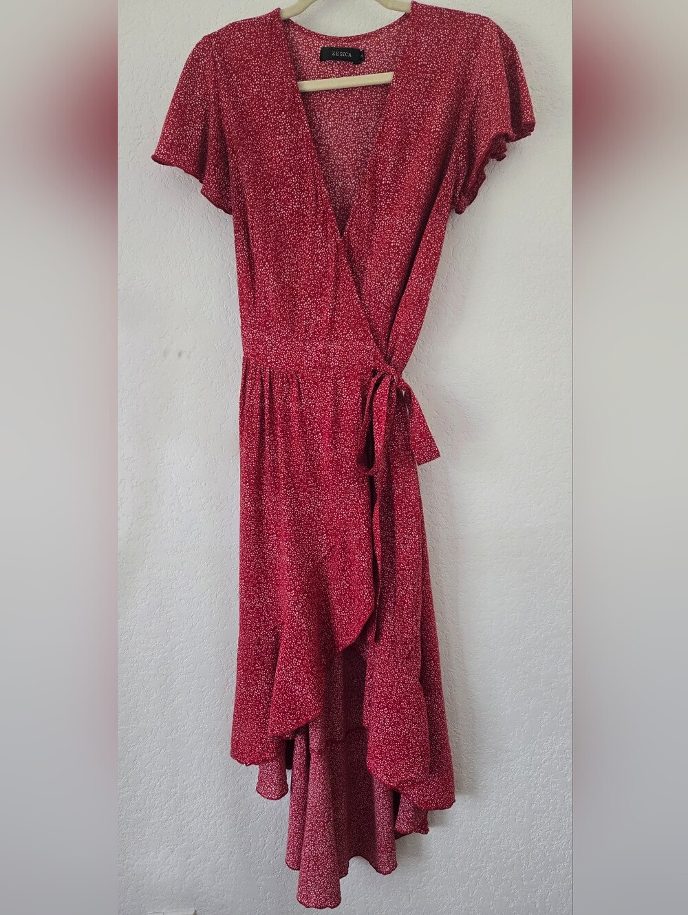 Zesica Women's Red Floral Wrap Maxi Dress with Tie Waist